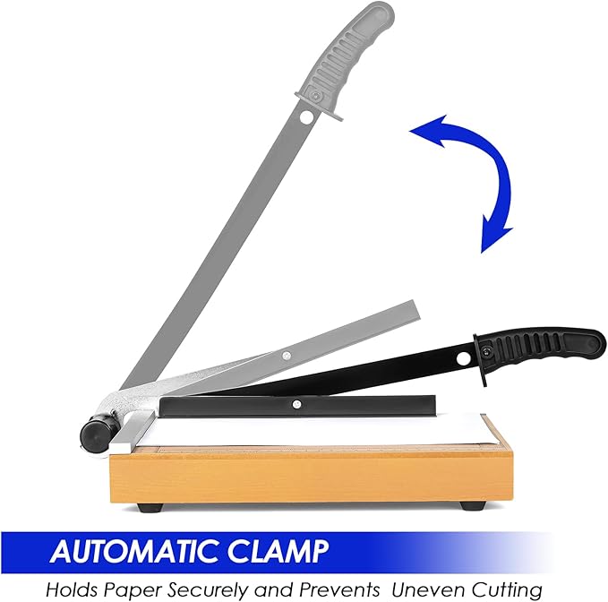 Paper Cutter, 12" Wood Guillotine Paper Trimmer, 12 Sheet Capacity, Heavy Duty Paper Slicer with Adjustable Guide, Safety Guard and Blade Lock