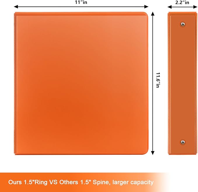COMIX 3 Ring Binder 1.5 inch with Clear View Cover, 1.5" View Binder Holds 300 Sheets of US Letter Size Paper, 6 Pack (Orange)
