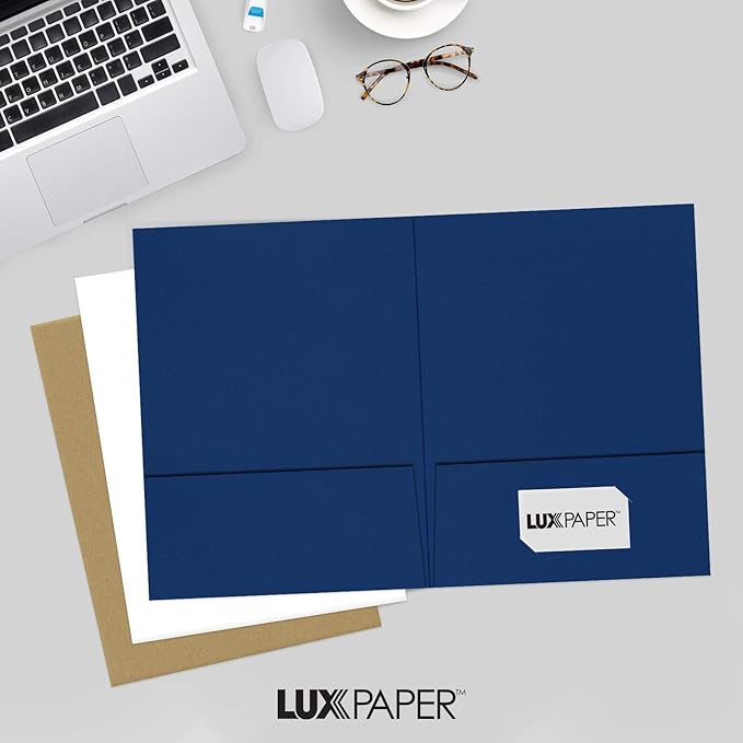 LUXPaper 9" x 12" Presentation Folders | Two Pocket | Navy Blue | 100lb. Cover | 10 Qty
