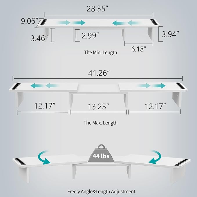 Zimilar Dual Monitor Stand Riser, Monitor Stand with Adjustable Length and Angle, Wood Monitor Stand for Desk, Monitor Riser for 2 Monitors with Storage Space