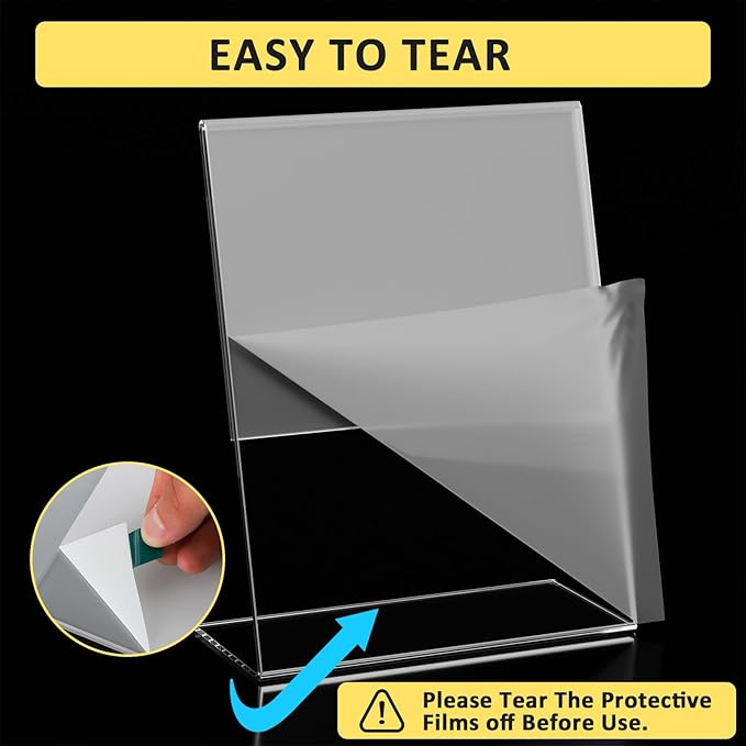 8 Pack Acrylic Sign Holder, Clear 8.5 x 11 Inch Slant Back Vertical Sign Holder, Tabletop Plastic Paper Picture Frame Flyer Document Display Stand for Home, Office, Restaurants, and Stores