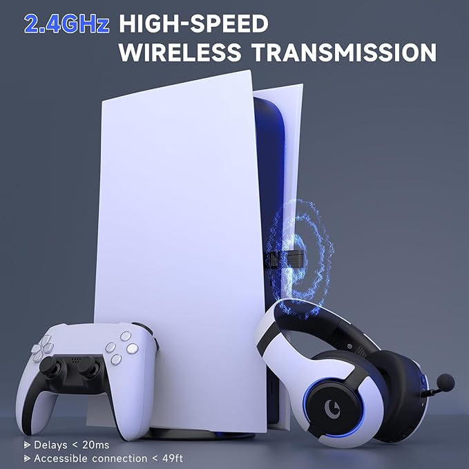 Gtheos Wireless Gaming Headset for ps5, ps4, Elden Ring, PC, Mac, Switch, Bluetooth 5.3 Gaming Headphones with Noise Canceling Microphone, 45H Battery, RGB Light, White