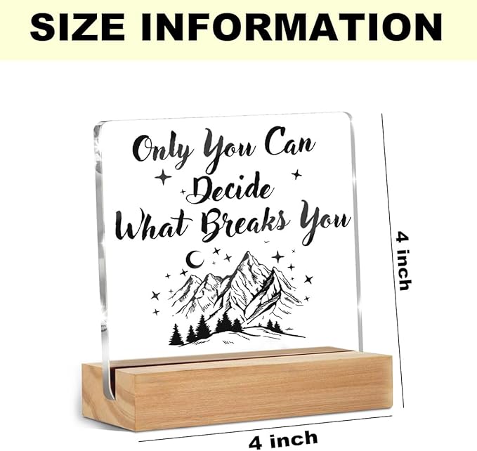 Acotar Gifts for Women Men, Inspirational Gifts for Book Lovers, Bookworms, Nerds, Readers, Book Merch Gift, Only You Can Decide What Breaks You Acrylic Plaque Desk Signs Decor 4 × 4 Inches