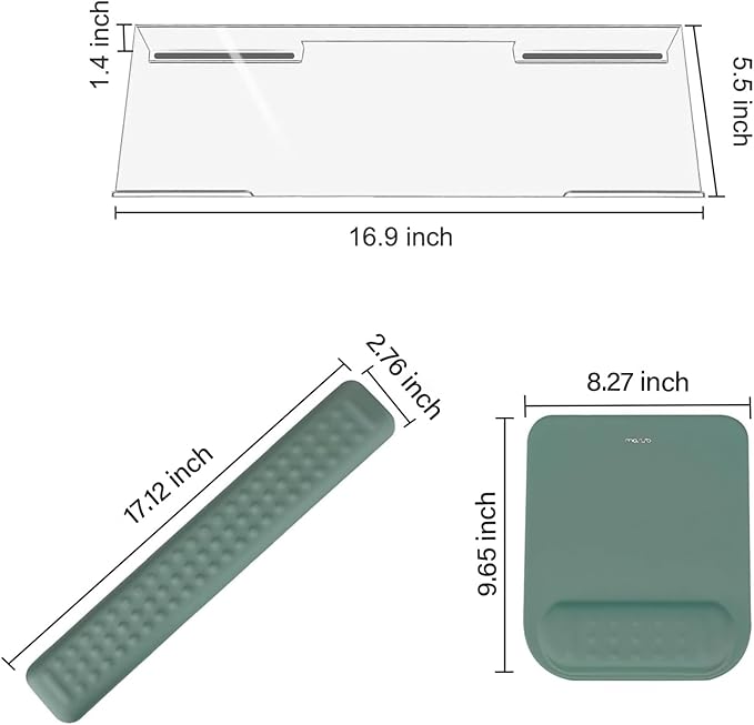 MOSISO Computer Keyboard Stand&Wrist Rest Support for Keyboard &Mouse Pad Set, Ergonomic Massage Wrist Rest Set, Easy Typing Working Acrylic Clear Stand for Office Home, Emerald Green