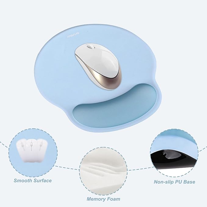 MOSISO Wrist Rest Support for Mouse Pad&Keyboard Set, Circle Curved Ergonomic Mousepad&Coaster Non-Slip Base Home/Office Pain Relief&Easy Typing Pad with Soft Cloth&Silicone Lining, Air Blue