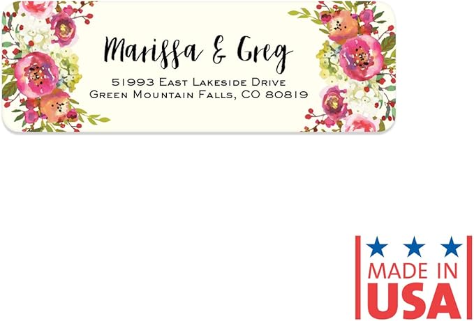 Vibrant Floral and Ivory Rolled Address Labels/Roll of 250 Personalized Address Labels/Designer Return Address Stickers in Elegant Plastic Dispenser