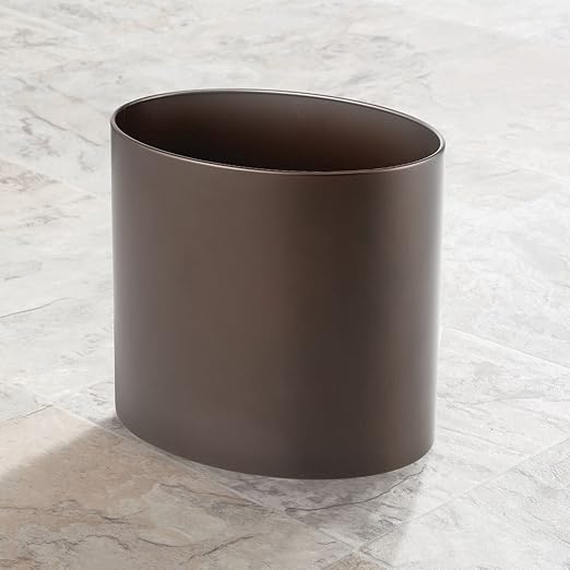 mDesign Stainless Steel Metal Oval Trash Can, 7.9 Liter/2.09 Gallon Wastebasket, Garbage Basket Bin for Bathroom, Bedroom, Kitchen, Home Office, Holds Waste and Recycle, Mirri Collection, Bronze