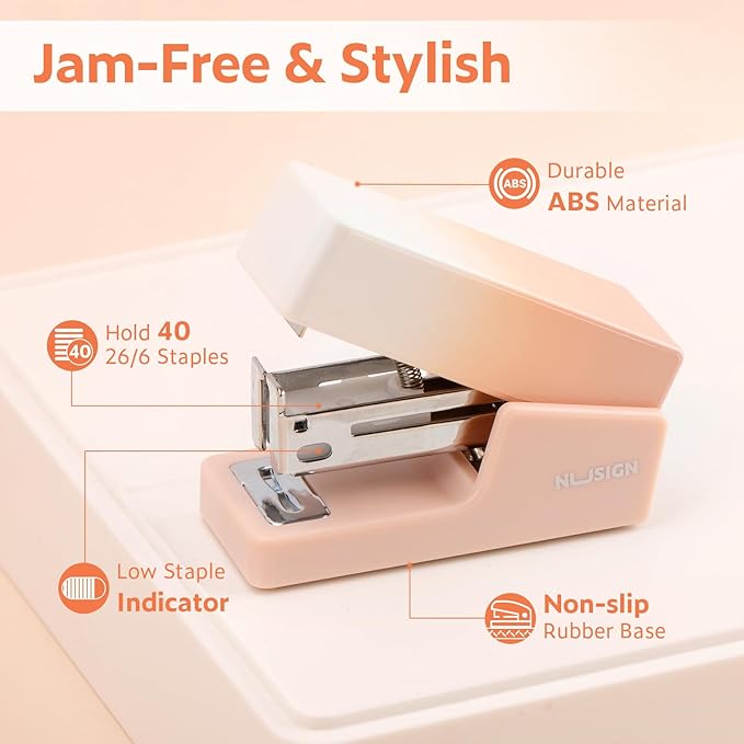 Mini Stapler with 830 Staples, Small Cute Desk Staplers, 25 Sheet Capacity, Pink-White Gradient