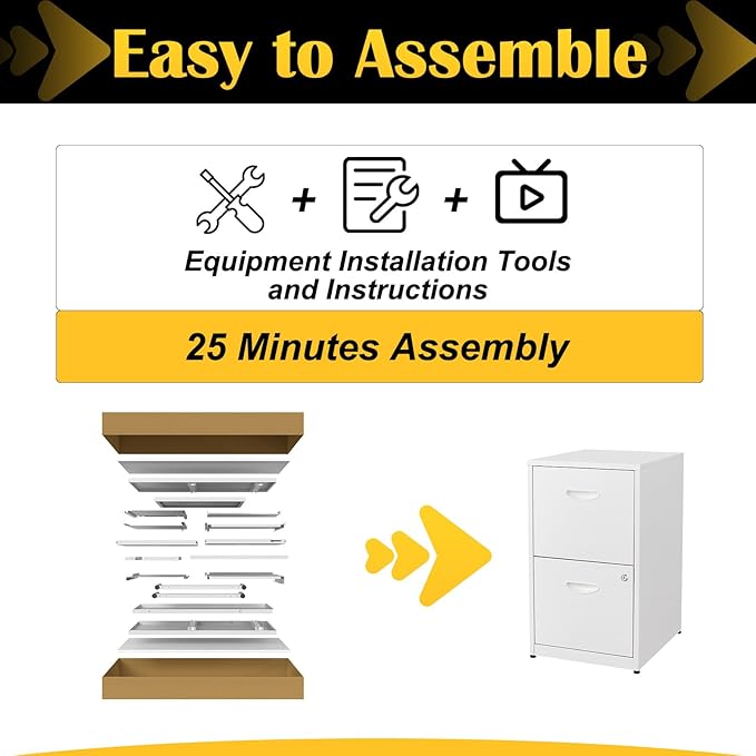 2 Drawer File Cabinet with Lock,White Metal Office Drawers Filing Cabinets for Home Office, Two Drawer Under Desk File Cabinet for Hanging Letter,Easy Assemble