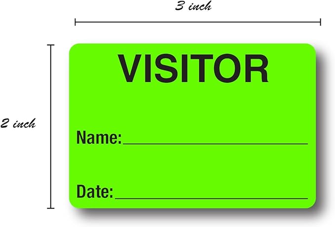 Green Visitor Pass / 500 Fluorescent Green Visitor Identification Stickers / 2" x 3" Hall Pass Labels/Made in The USA