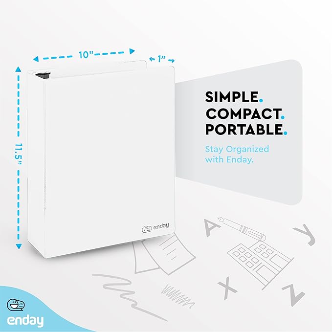 3 Ring Binder 1.5 Inch White, 1 ½ inch Binder Clear View Cover with 2 Inside Pockets, Colored School Supplies Office and Home – by Enday