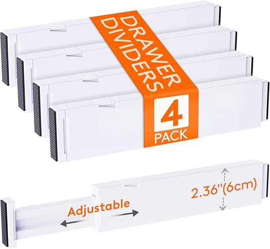 Lifewit 4 Pack Kitchen Drawer Dividers 2.36" High, 11"-17" Adjustable Drawer Organizer for Utensils/Clothes/Makeup, Plastic Expandable Separators in Dresser/Bedroom/Bathroom/Office Storage