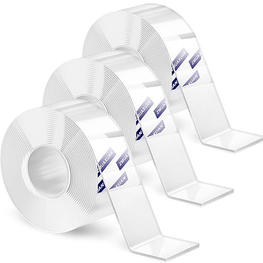 Clear Double Sided Adhesive Mounting Tape Heavy Duty Removable,Strong Picture Hanging Strips Wall Hangers,Sticky Tack Gel Putty Glue for Poster,Photo,Mirror,Carpet(9.85 Ft-3 Pack)