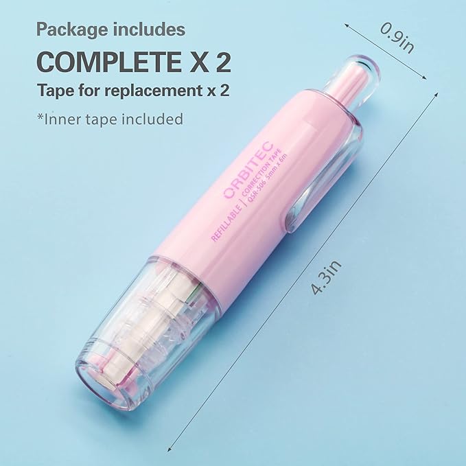 Refillable Retractable Quick Dry Correction Tape,Mini Small Japan Aesthetic Cute Correction Tape, with Easy to Use Kawaii Pen Shaped Applicator,for School Office Supplies