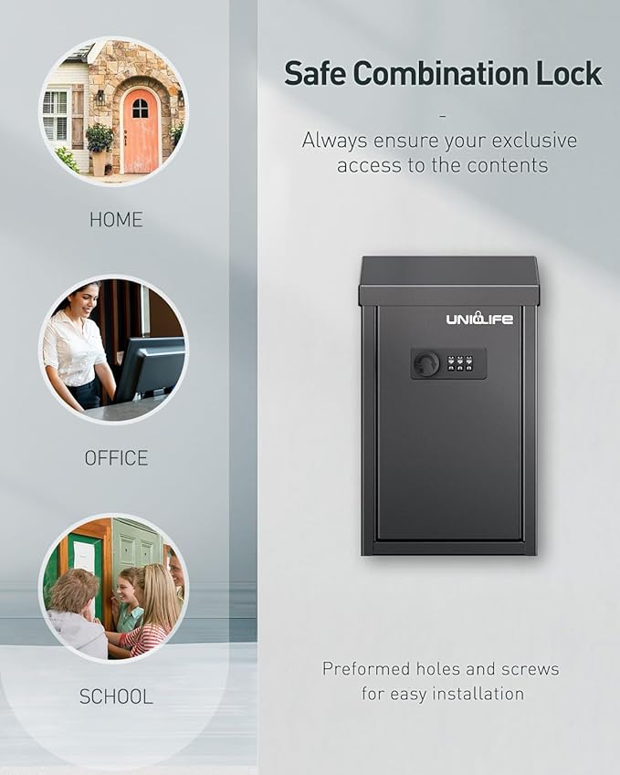Uniclife Key Drop Box for Outside, Metal Donation Box Collection Box with Combination Lock, Safe Suggestion Box, Wall Mounted Mailbox with Top Slot, Steel Cash Drop Box for Home Office and Business