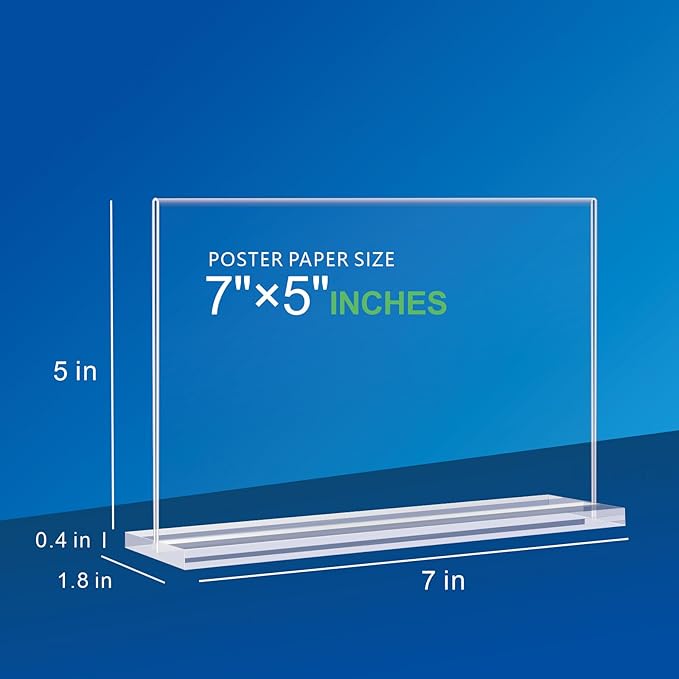 Acrylic Sign Holder 7x5, 6 Pack Clear Double Sided Table Sign Holder Horizontal Picture Frame Desktop Display Stand Plastic Paper Holder Table Tent Suitable for Restaurants Office Store Show Fair