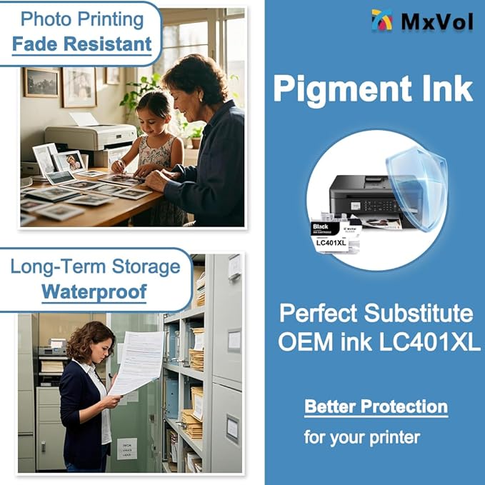 MxVol LC401XL Compatible Ink Cartridges Replacement for Brother LC401 LC-401XL LC-401 High Yield for MFC-J1010DW MFC-J1170DW MFC-J1800DW MFC-J1012DW Printer Ink (2-Black Cyan Magenta Yellow, 5-Pack)