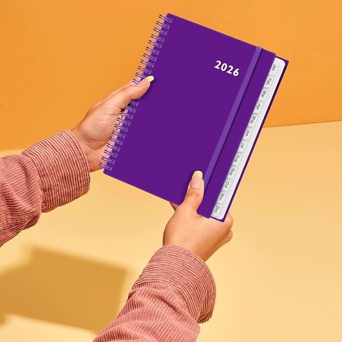 2026 Planner - Weekly and Monthly Calendar Planner from Jan 2026 - Dec 2026, Planner 2026 Spiral Bound with 12 Monthly Tabs, Inner Pocket, Perfect for School Office Supplies, 6.4" x 8.5", Purple-C