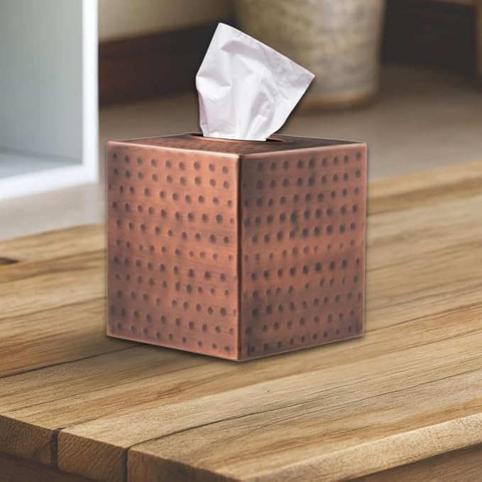 Monarch Abode Tissue Box Cover, Hand Hammered, Metal, Square Tissue Box Holder, Antique Copper Finish
