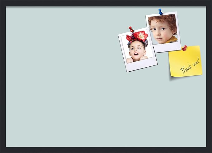 PinPix 34x24 Inch Cork Bulletin Board. This Decorative Framed Pin Board Comes with Soft Blue Design and a Satin Black Frame. Ideal for Home Office Decor or Message Board (PinPix-1814)