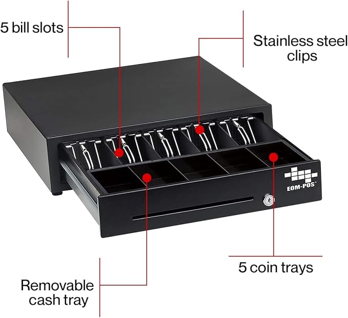 Cash Register Money Drawer. Compatible with Square [Receipt Printer Required]. Includes Built in Cable to Connect to Receipt Printer. (Printer Driven)