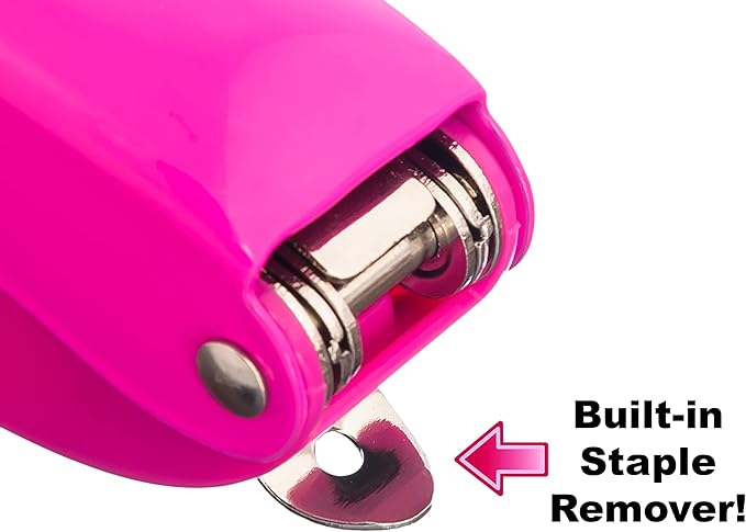 Praxxis Pro Office Supplies - Aria-Plus Half-Strip Mini Stapler - Durable, Compact, and Colorful Stapler for Office and Travel Use, Compatible with Standard 26/6 Staples, Pink