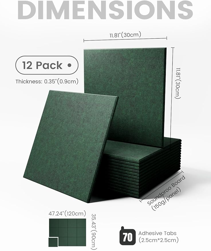 Large Felt Bulletin Board 48" x 36" Cork Board Alternative-12 Pack with 70 Safe Removable Adhesive Tabs, Cork Boards for Walls Cork Board for Home Office Classroom Pin Board (Aurora Green)