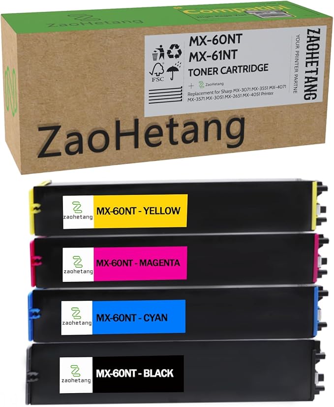 MX-60NT MX-61NT Toner Cartridges Set(61NTBA 61NTCA 61NTMA 61NTYA) Compatible for Sharp MX-2651 MX-3051 MX-3071 MX-3551 MX-3571 MX-4051 MX-4071 Printer