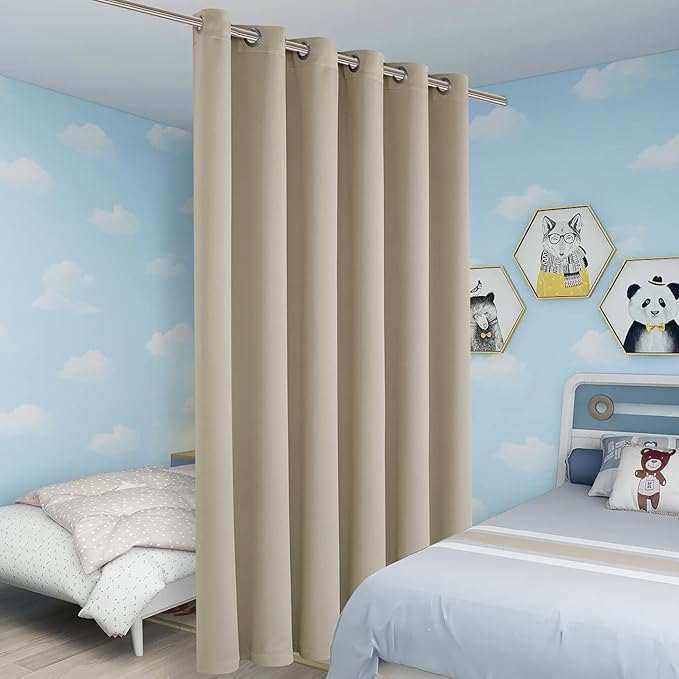 BONZER Room Divider Blackout Curtain Wide Room Darkening Total Privacy Wall Noise Reducing for Bedroom, 84L x 70W Inch (7L x 5.8W ft), 1 Panel, Cream