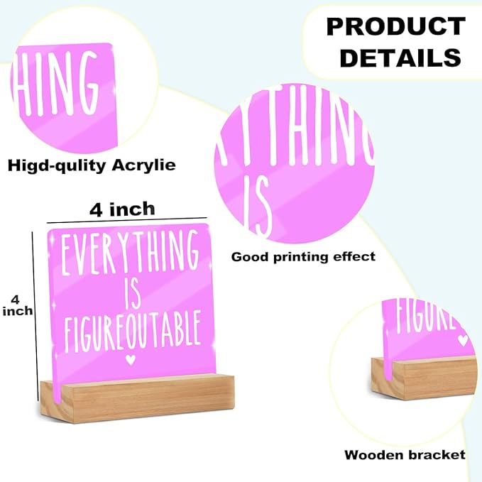 Mental Health Desk Decor Clear Acrylic Sign 4x4 Inch, Inspirational Gifts for Women Men Friends, Therapy Office Decor Pink Cute Desk Gadgets Table Top Cubicle Accessories Room Decorations