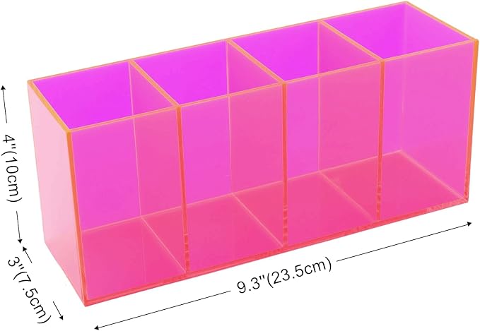 Pen Holder for Desk Neon Acrylic Pencil Holder Cup Makeup Brush Storage Organizer for Vanity, Neon Pink