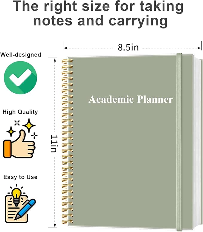 Academic Planner for 2026 or Anytime - 8.5" x 11" Undated Weekly Student Planner For Homeschool, High School, College & Nursing Students, 200 Pages, Green