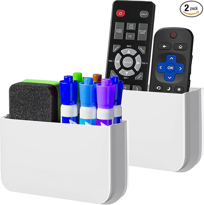 Magnetic Remote Control Holder Wall Mount, 2 Pack TV Remote Holder Wall Mount, Magnetic Pen Holder for Refrigerator, Whiteboard Marker, Locker Organizer, Office Organizer (White)