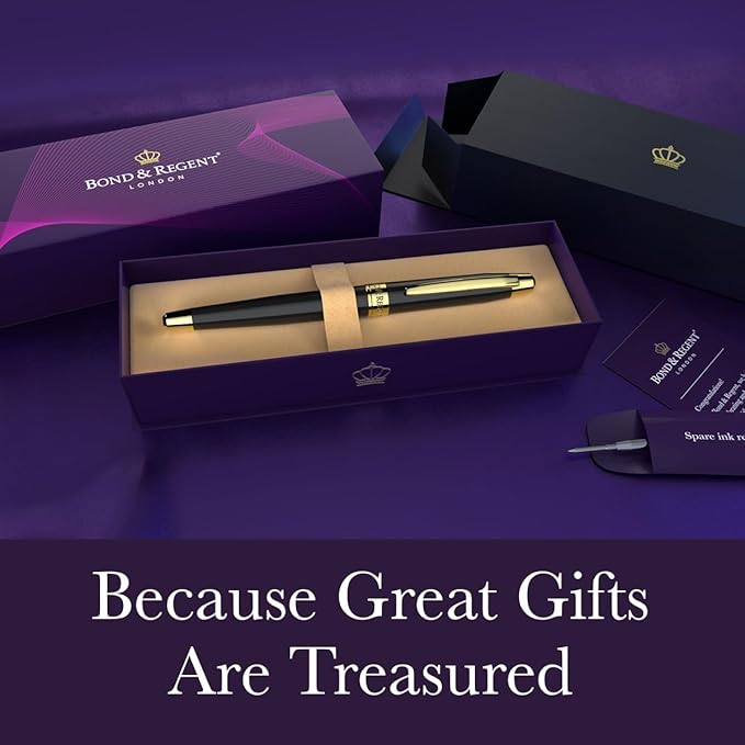 Bond & Regent Gloss Black & 24 Karat Gold | Certified Luxury Grade Rollerball Pen | Nice Gift for Men & Women