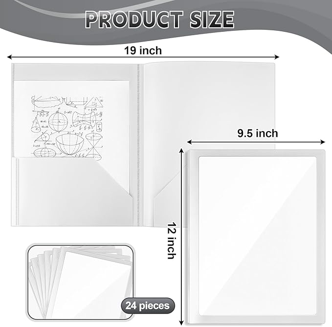 Teling 24 Pcs Plastic Folders with Front Clear Pocket and Business Card Holder 2 Pocket Heavy Duty Folders Plastic Letter Size Paper for Business School Office Supplies (White)