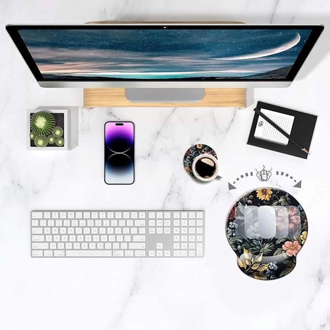 Ergo Comfort Gel Wrist Rest Mouse Pad-Ergonomic Office Mousepad with Wrist Support-Non-Slip, Design Desk Accessories Mat for Home&Game Decor Cute Floral