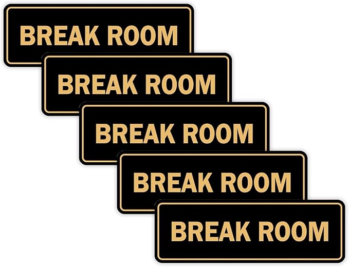 Standard Break Room Door or Wall Sign - Black/Gold - Small 5 Pack