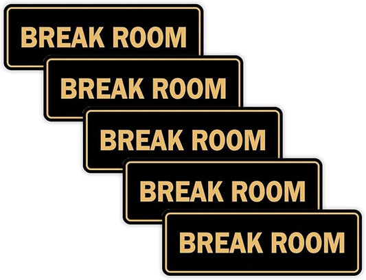 Standard Break Room Door or Wall Sign - Black/Gold - Medium 5 Pack