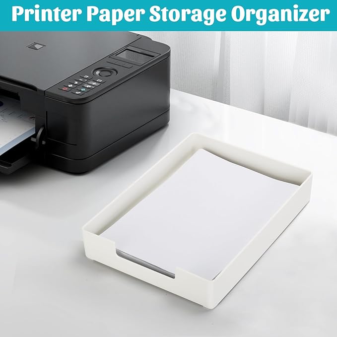 Letter-Size Tray Desk Letter Tray Paper Tray, Sturdy Heavy-Duty Plastic Printer Paper Tray, Single-Tier Stackable File Storage Organizer for Office Home (1, White)