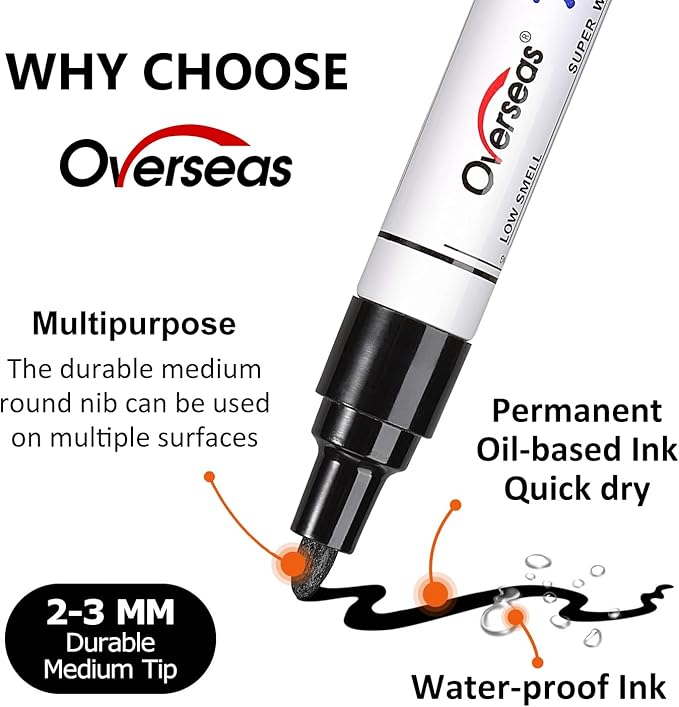 Overseas 48 Silver Paint Pens, Oil Based Permanent Markers Set - Quick Drying, Waterproof, Fade-Resistant, Medium Tip Paint Markers Bulk for Wood, Metal, Rock, Ceramic, Plastic, Canvas, Glass, Rubber
