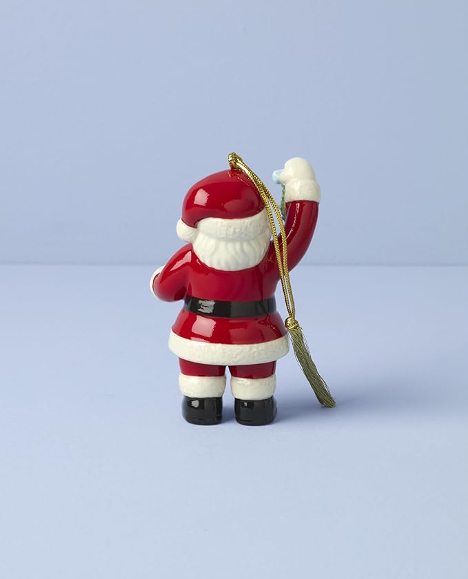 Lenox Ornament, 2025 Santa with Mistletoe Ornament, Made from Porcelain, Gold Accents, Features A Gold Cord for Hanging, Christmas Tree Decorations and Christmas Home Decor (Red & White, 1 Piece)