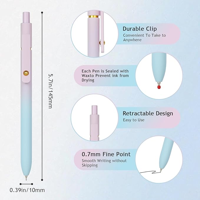 Ddaowanx Gel Pens,0.7mm Quick Dry Black Ink,Fine Point Smooth Writing Pen,Aesthetics Office School Supplies,Gifts for Women,Teen Girl Gifts Trendy Stuff (6 Pcs Gradient, Black)