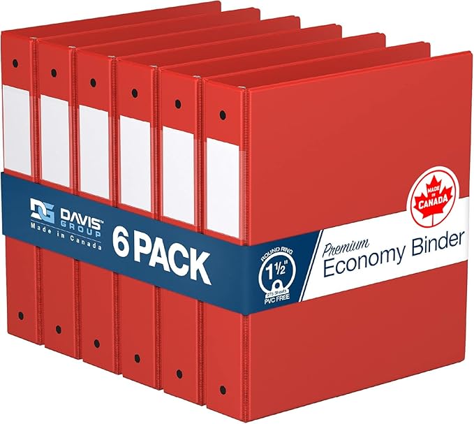 Premium Economy 6-Pack 3-Ring Binders for School or Office, Round-Ring Binders, 1.5 Inch, Red