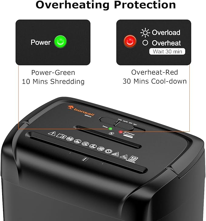 Bonsaii 12-Sheet Paper Shredder for Home Office Use, 10-Minute Cross Cut Shredder with 5.5 Gallons Bin, P-4 High Security Heavy Duty Office Shredder Shred CD/Credit Card