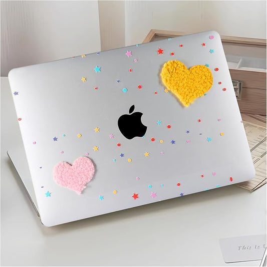 DTangLsm Compatible with MacBook Air 13 inch Case 2022 2021 2020-2018 Model A2337 M1 A2179 A1932 Cute Plush Clear Plastic Hard Shell Case with Colorful Stars & Keyboard Cover, Cute Plush Hearts