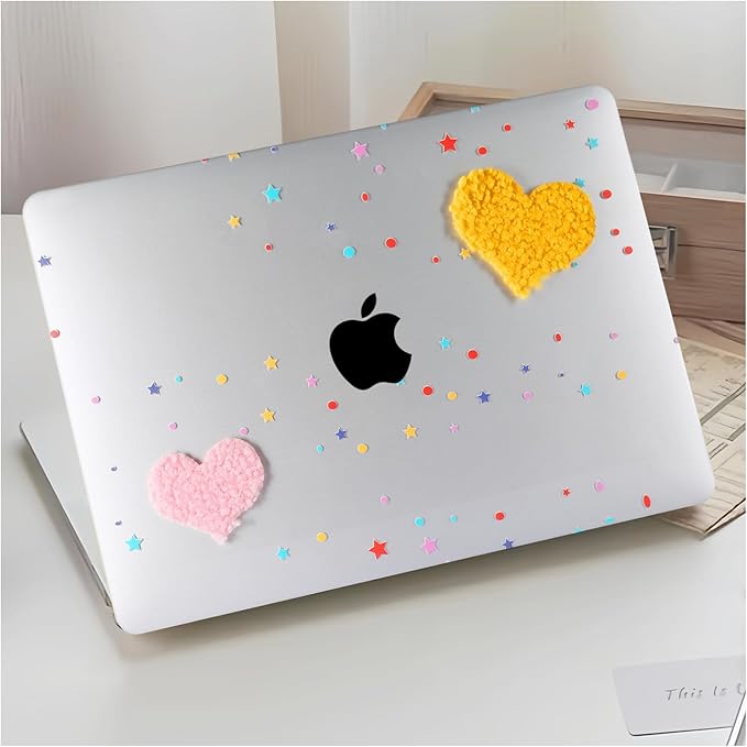 DTangLsm Compatible with MacBook Pro 13 inch Case M2 2024 2023 2022-2016 A2338 M1 A2159 A2289 A2251 A1989 A1706 A1708 Handmade Plastic Hard Shell 3D Plush Heart Case & Keyboard Cover, Two Hearts