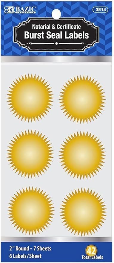 MaxMark Notary Seal Round Pink Embosser for Kentucky State - Includes Gold Burst Seal Labels (50 Count)