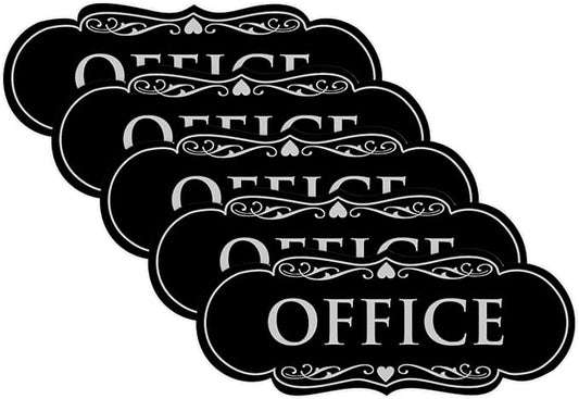 All Quality Designer Office Sign | Easy Installation - Black/Silver - Large (5 Pack)