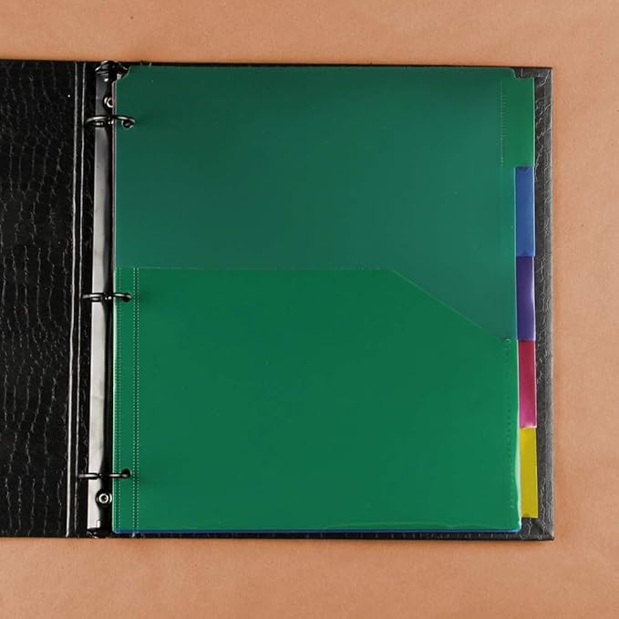 JAM PAPER Plastic Index 5-Tab Dividers w/Double Pockets - 9 3/4 x 11 1/2 - Assorted Multi-Color - 6 Packs of 5 Tabs/Set