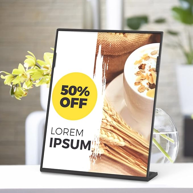 MaxGear Fall Resistant Acrylic Sign Holder 8.5 x 11 Inches 3 Pack, Slant Back Table Flyer Menu Display Stand, Heavy Duty Plastic Acrylic Sign Frame Paper Holder for Business, Store, Restaurant, Black